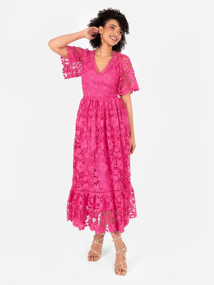 Lovedrobe Lace V-Neck Midaxi Dress With Trim Details - Image 1 of 5