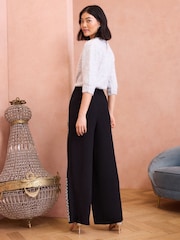 Love & Roses Black Crystal Lightweight Side Trim Wide Leg Trousers - Image 4 of 4