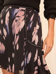 Love & Roses Black Print Stud Trim Mini Skirt - Image 2 of 4