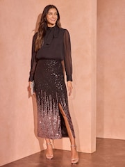 Love & Roses Black Ombre Sequin Midi Skirt - Image 2 of 4