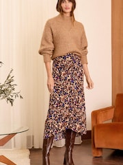 Love & Roses Beige Animal Printed Ruched Midi Skirt - Image 3 of 4