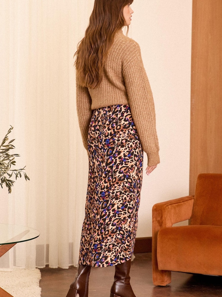 Love & Roses Beige Animal Printed Ruched Midi Skirt - Image 4 of 4 Love & Roses Beige Animal Printed Ruched Midi Skirt - Image 4 of 4