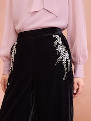 Love & Roses Black Velvet Hand Embellished Wide Leg Trouser - Image 2 of 4