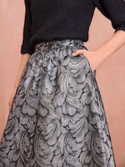 Love & Roses Silver Feather Jacquard Midi Skirt - Image 2 of 4