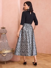 Love & Roses Silver Feather Jacquard Midi Skirt - Image 4 of 4