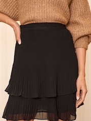 Love & Roses Black Pleated Tiered Mini Skirt - Image 2 of 5