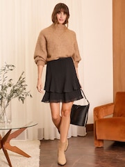 Love & Roses Black Pleated Tiered Mini Skirt - Image 3 of 5