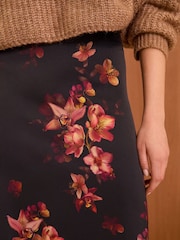 Love & Roses Black Floral Satin Bias Cut Midaxi Skirt - Image 2 of 4