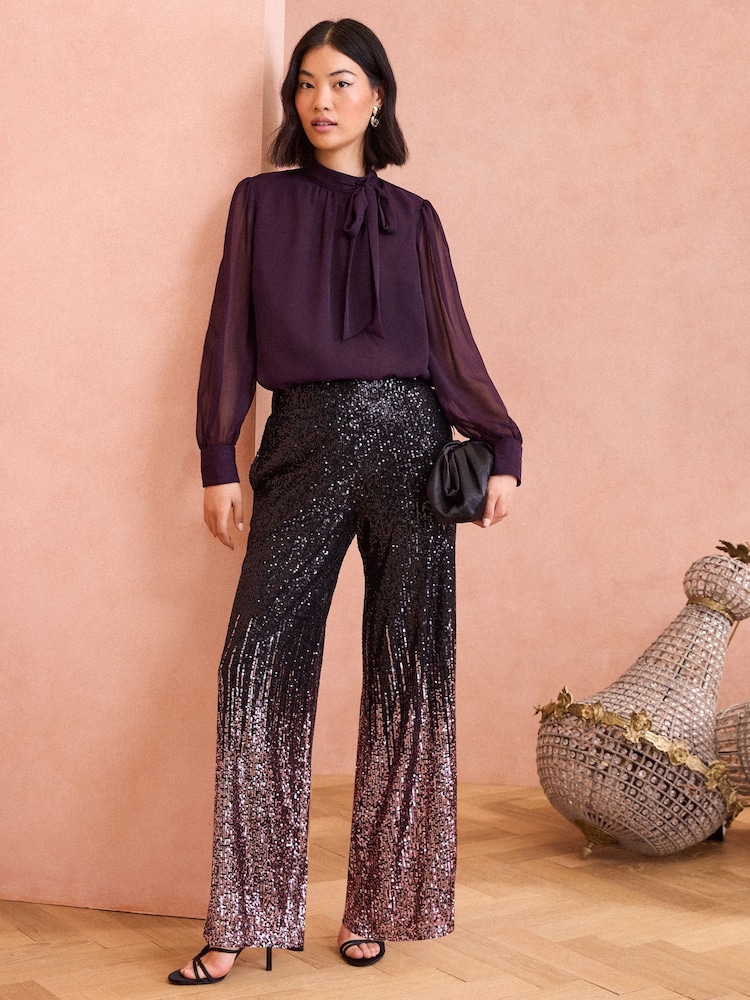 Love & Roses Pink Ombre Sequin Wide Leg Trouser - Image 2 of 4