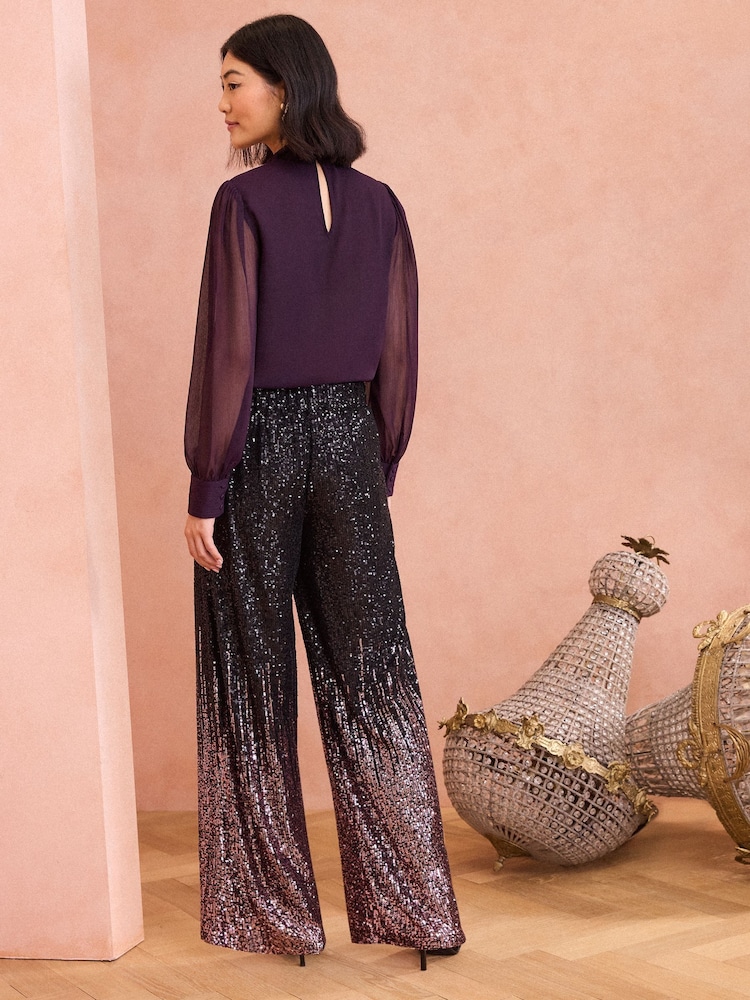 Love & Roses Pink Ombre Sequin Wide Leg Trouser - Image 4 of 4