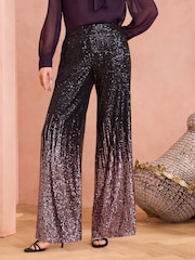 Love & Roses Pink Petite Ombre Sequin Wide Leg Trouser - Image 1 of 4