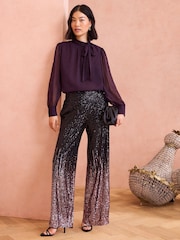 Love & Roses Pink Petite Ombre Sequin Wide Leg Trouser - Image 2 of 4