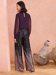 Love & Roses Pink Petite Ombre Sequin Wide Leg Trouser - Image 4 of 4
