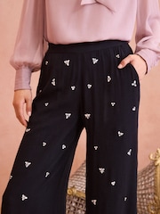 Love & Roses Black Petite Hand Embellished Wide Leg Trouser - Image 3 of 4