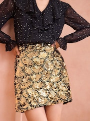 Gold - Love & Roses – Minirock mit Muschelsaum und Pailletten - Bild 1 von 4