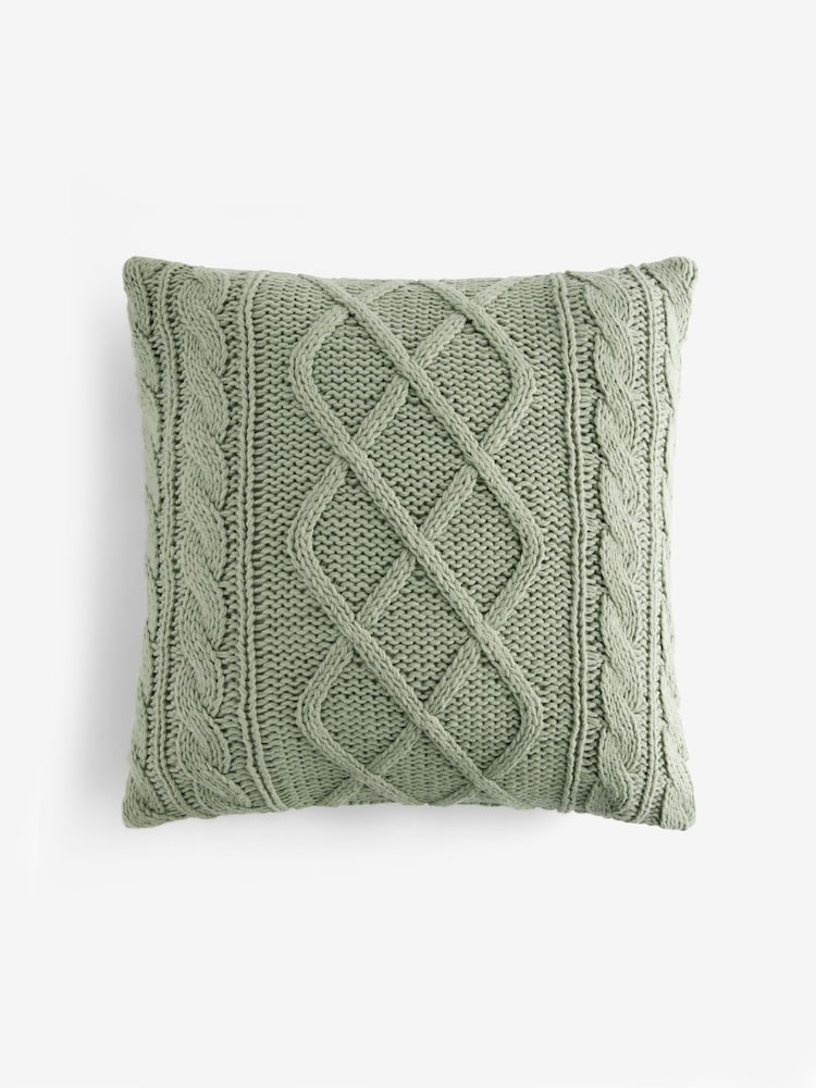 Sage Green 50 x 50cm Cable Knit Cushion - Image 3 of 5