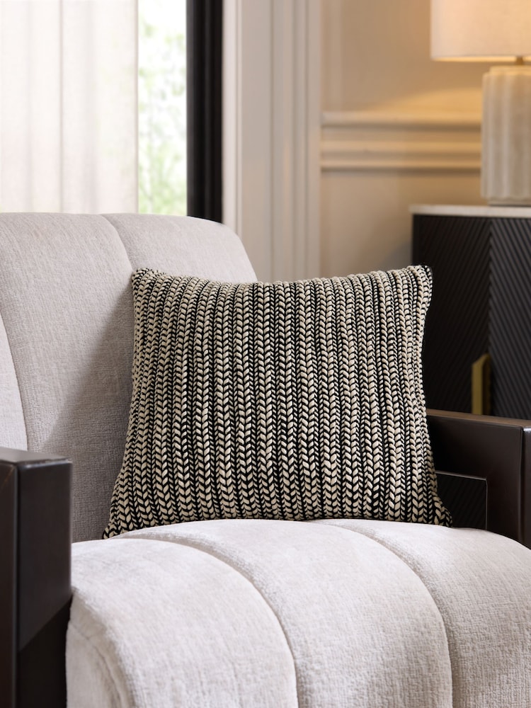 Monochrome 43 x 43cm Two Tone Plait Textured Cushion - Image 1 of 5