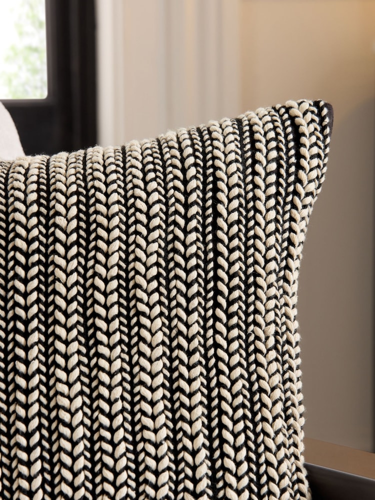 Monochrome 43 x 43cm Two Tone Plait Textured Cushion - Image 2 of 5