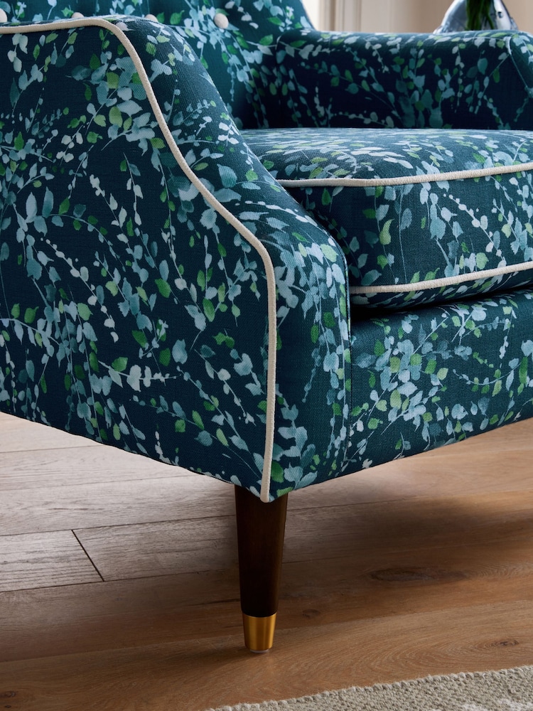 Nina Campbell Indigo Blue Midnight Leaves Walton Accent Chair - Image 2 of 8