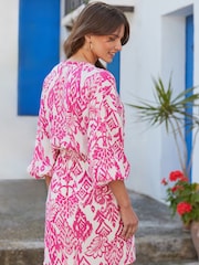 Sosandar Pink Print Tie Neck Dress - Image 4 of 5