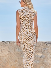 Sosandar Print Ruched Front Sleeveless Jersey Shirt Dress - Image 3 of 5