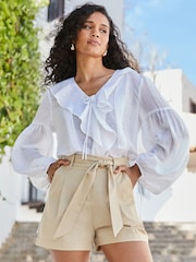 Sosandar Natural Relaxed Fit Belted 100% Cotton Shorts - Image 2 of 5