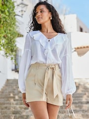 Sosandar Natural Relaxed Fit Belted 100% Cotton Shorts - Image 5 of 5