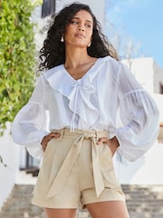 Sosandar White Ruffle Detail 100% Cotton Blouse - Image 3 of 5