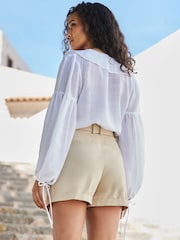 Sosandar White Ruffle Detail 100% Cotton Blouse - Image 4 of 5
