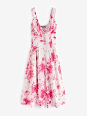 Sosandar Pink Floral Print Fit And Flare 100% Cotton Midi Dress - Image 6 of 6