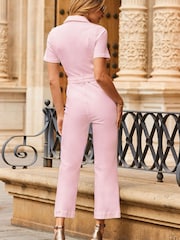Sosandar Pink D Ring Belt Culotte Denim Jumpsuit - Image 3 of 5