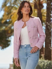 Sosandar Pink Boucle Collarless Jacket - Image 3 of 5