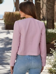 Sosandar Pink Boucle Collarless Jacket - Image 4 of 5