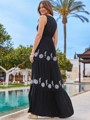 Sosandar Black Embroidered Detail Tiered Hem Maxi Dress - Image 3 of 5