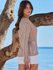 Sosandar Pink Ladder Stitch Jumper - Image 4 of 5