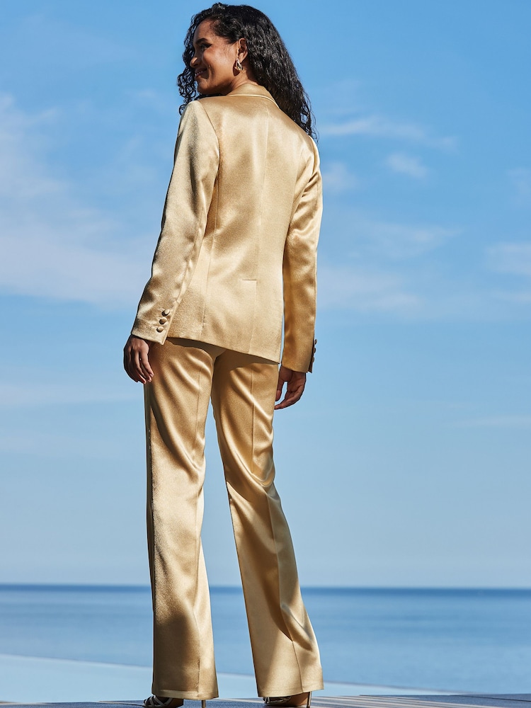 Sosandar Gold Metallic Luxe Kick Flare Trousers - Image 4 of 5