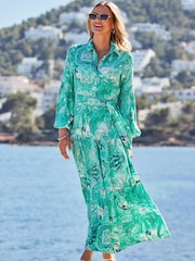 Sosandar Green Paisley Print Tiered Hem Maxi Shirt Dress - Image 1 of 5