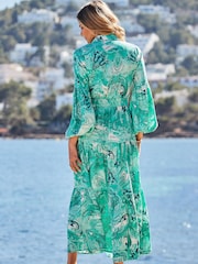 Sosandar Green Paisley Print Tiered Hem Maxi Shirt Dress - Image 3 of 5