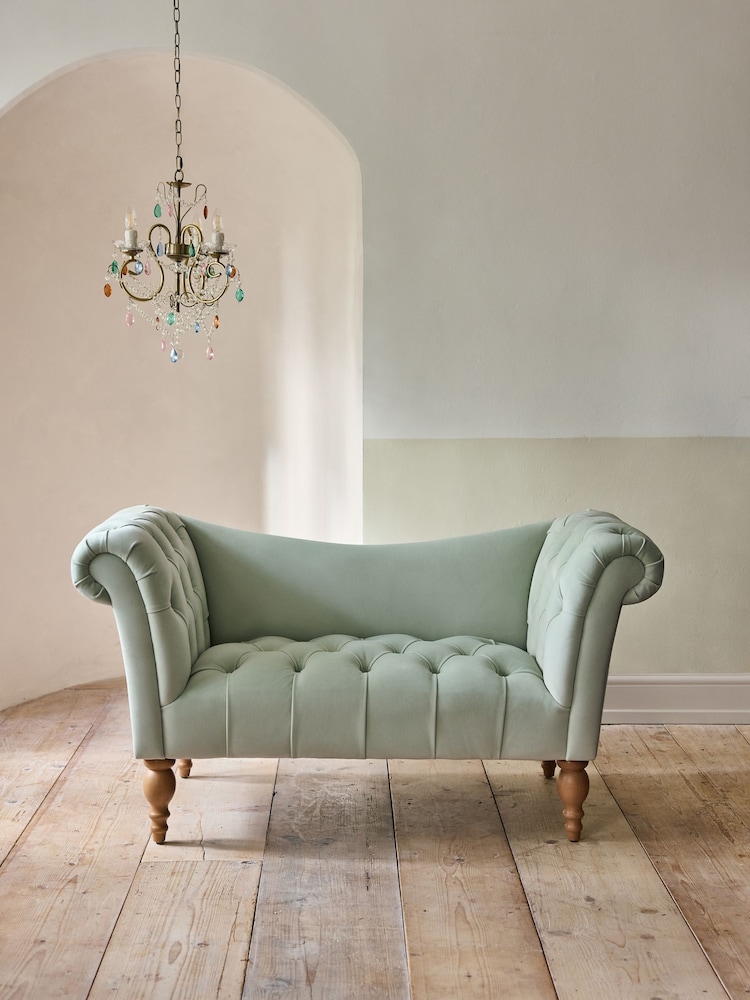 Shabby Chic by Rachel Ashwell® Sage Green Velvet Delilah Loveseat Sofa Accent Chair - Image 2 of 9