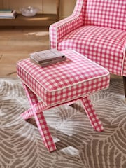 Nina Campbell Pink Bracken Gingham Check Rosebury Footstool - Image 1 of 7