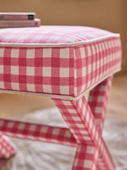 Nina Campbell Pink Bracken Gingham Check Rosebury Footstool - Image 2 of 7