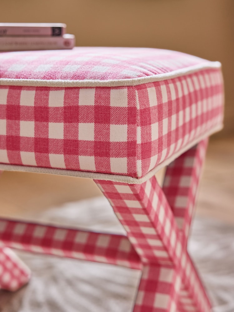 Nina Campbell Pink Bracken Gingham Check Rosebury Footstool - Image 2 of 7