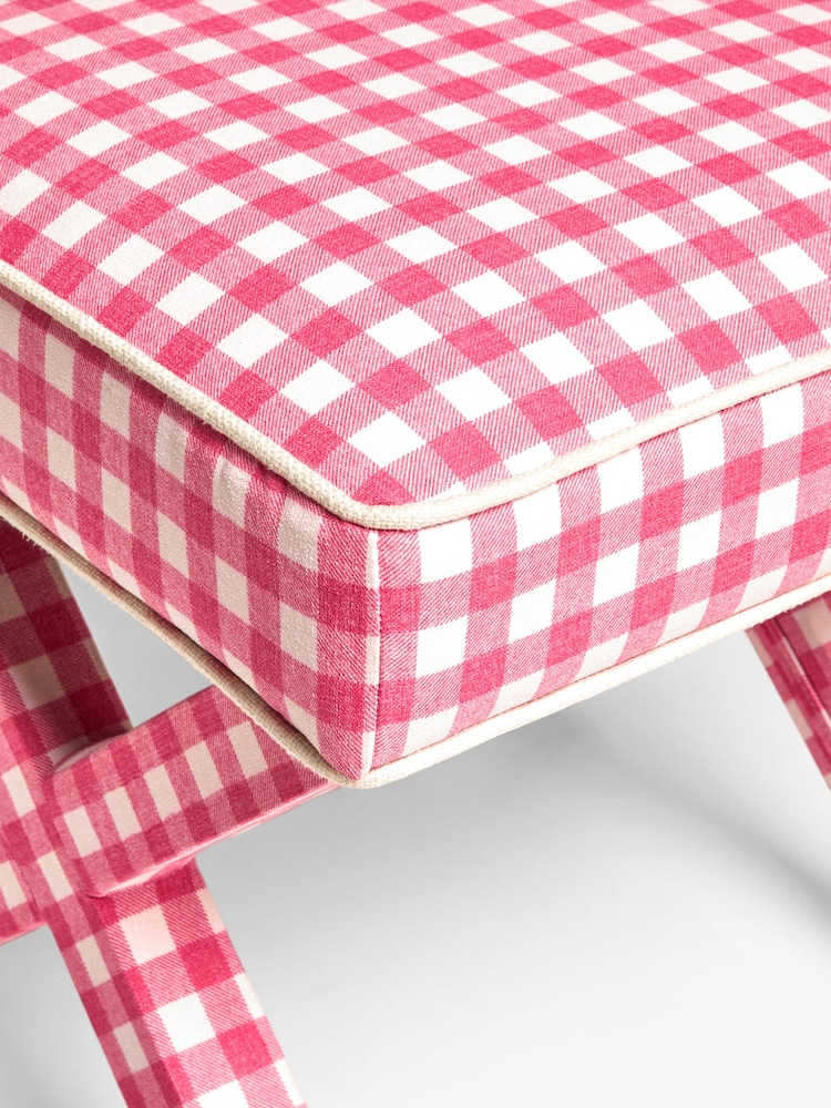 Nina Campbell Pink Bracken Gingham Check Rosebury Footstool - Image 7 of 7