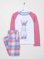 FatFace Pink Rabbit Check Pyjama Set - Image 1 of 5