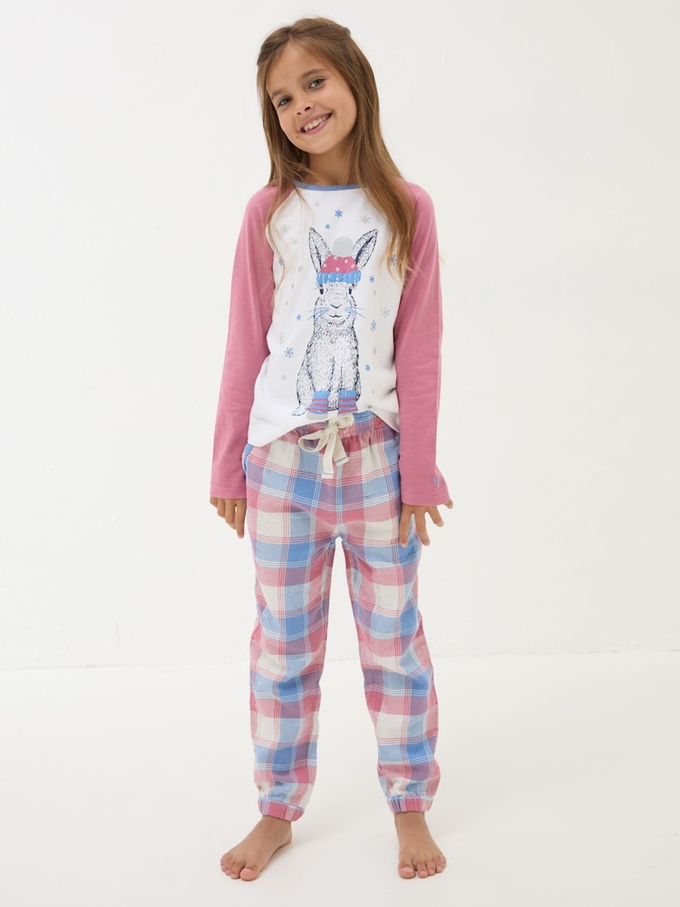 FatFace Pink Rabbit Check Pyjama Set - Image 2 of 5