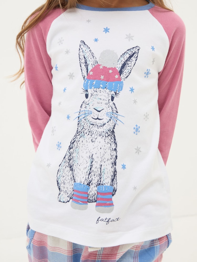 FatFace Pink Rabbit Check Pyjama Set - Image 5 of 5