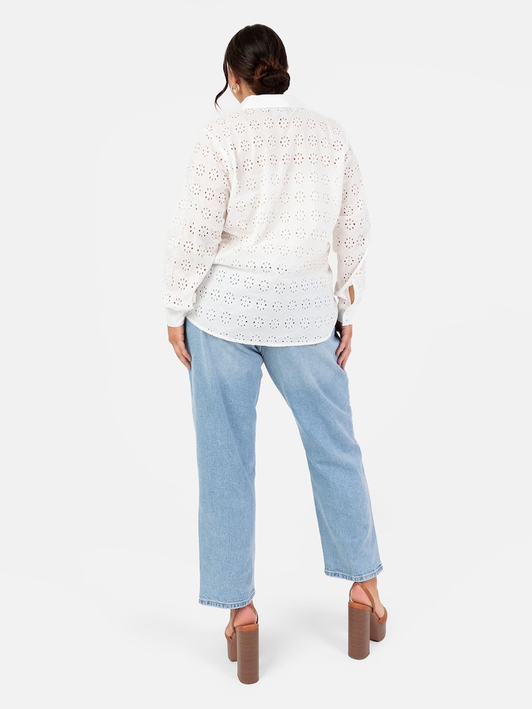 Lovedrobe Broderie 100% Cotton Long Sleeve White Shirt - Image 2 of 5