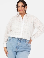Lovedrobe Broderie 100% Cotton Long Sleeve White Shirt - Image 4 of 5