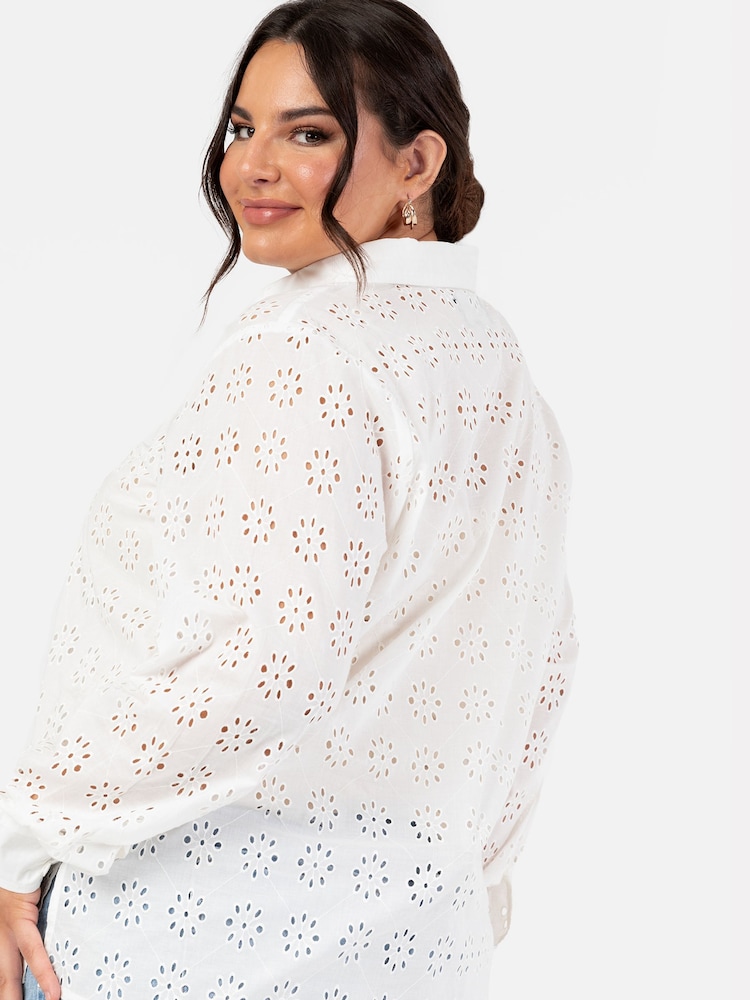 Lovedrobe Broderie 100% Cotton Long Sleeve White Shirt - Image 5 of 5