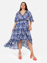 Lovedrobe Cape Sleeve Frill Wrap Hem Midaxi Dress - Image 1 of 5